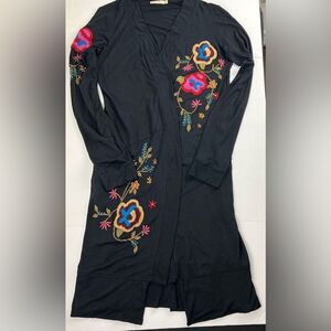 Caite Black Floral Embroidered Long Cardigan/Duster